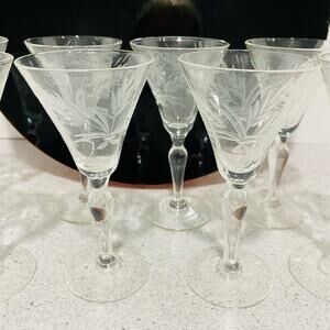Vintage clear etched crystal cordial wine glasses 8 stems shots sherry 1 fl oz